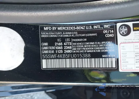 2015 Mercedes-Benz C 300 4Matic/Luxury 4Matic/Sport 4Matic from USA, damaged, VIN 55SWF4KB5FU015388